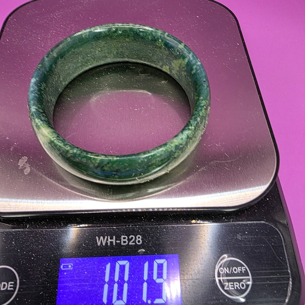 Estate Chinese Green Jade Wide Bangle Bracelet - Picture 5 of 9